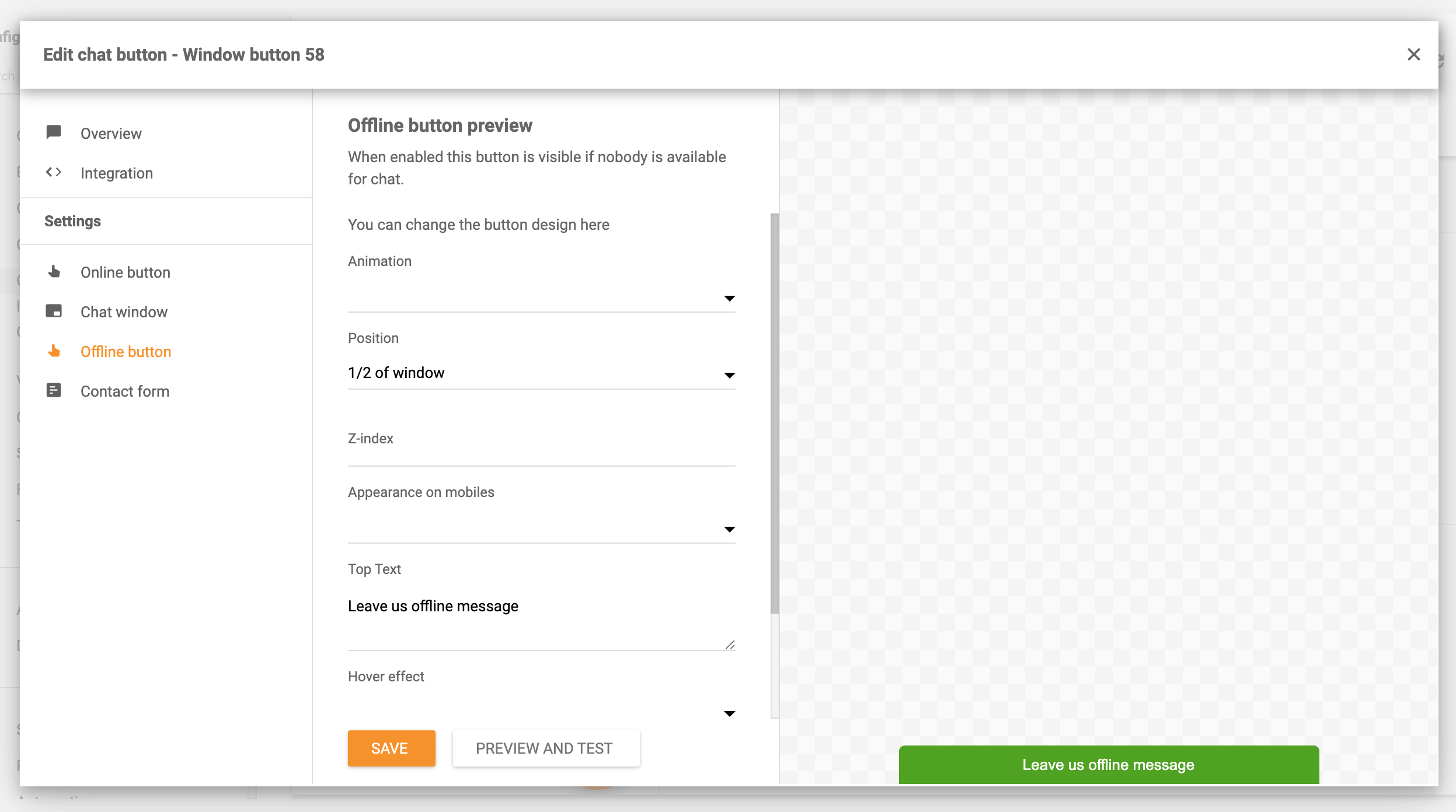 إعدادات زر الدردشة غير المتصل بالإنترنت LiveAgent