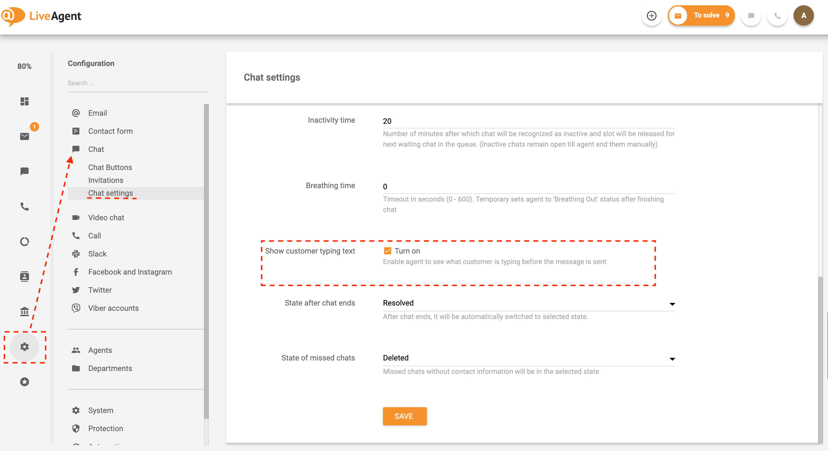 إعدادات معاينة الكتابة في الوقت الفعلي في LiveAgent