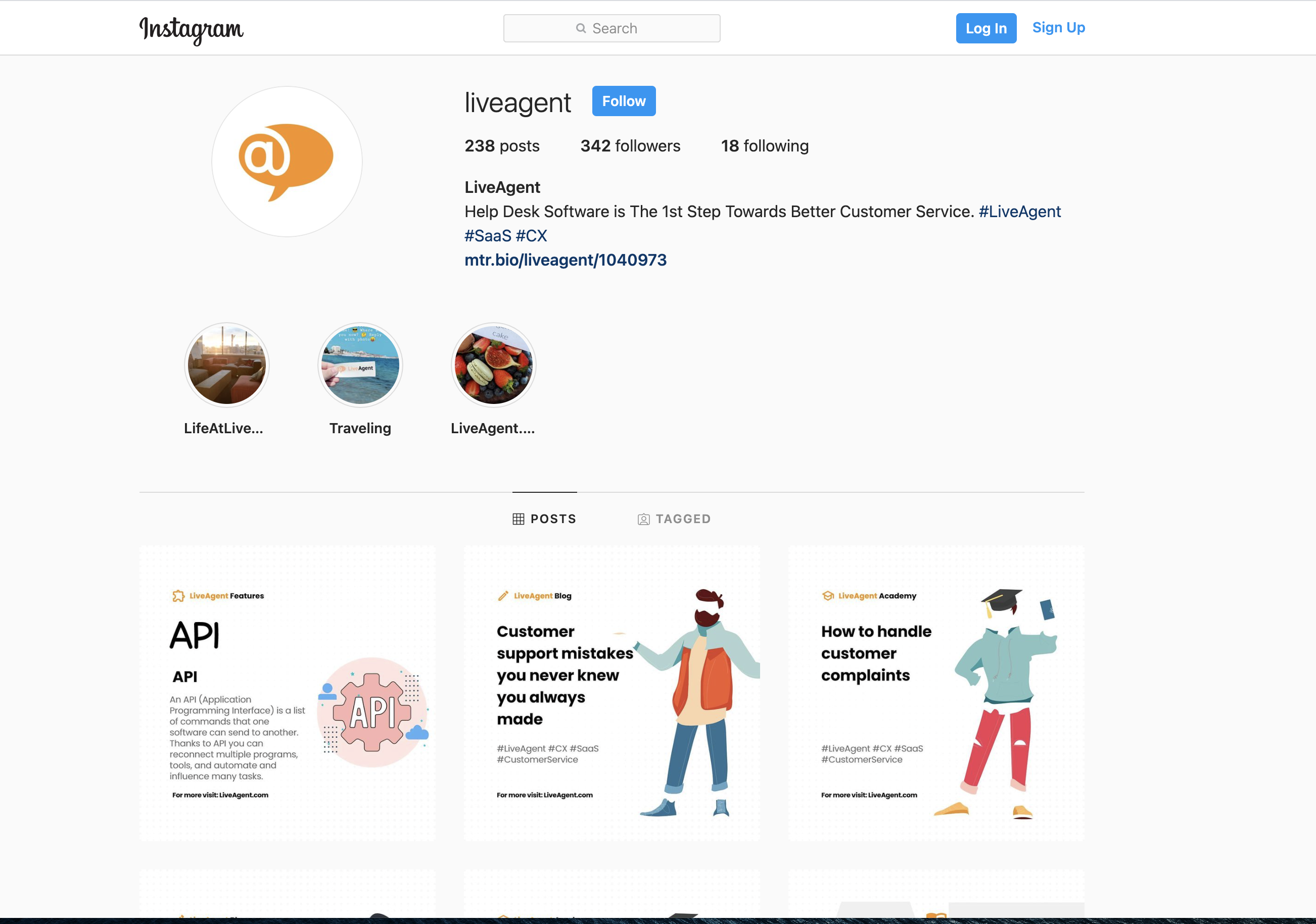 معاينة صفحة LiveAgent على Instagram