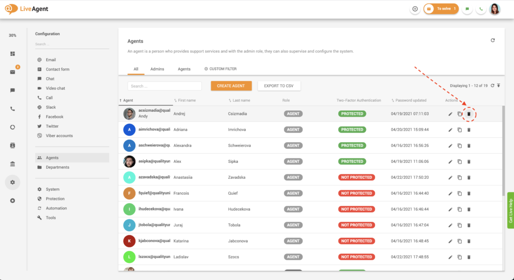 زر حذف الوكيل