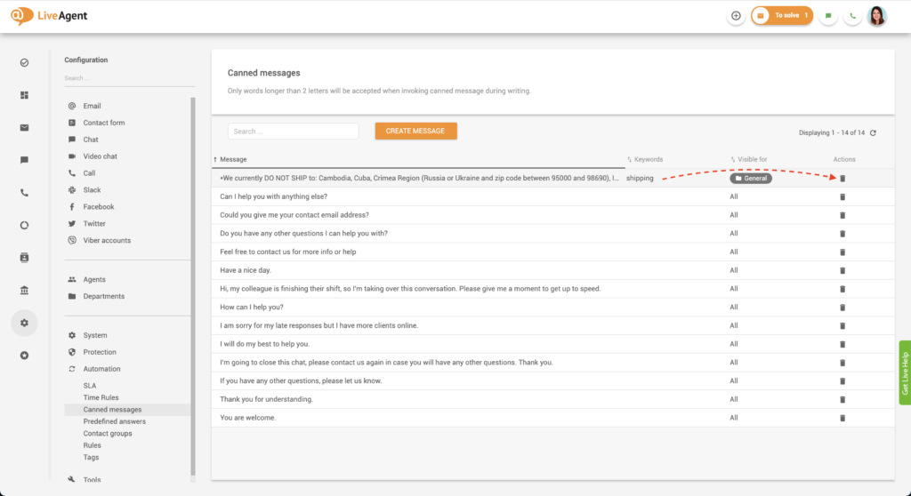 حذف رسالة معدة مسبقاً