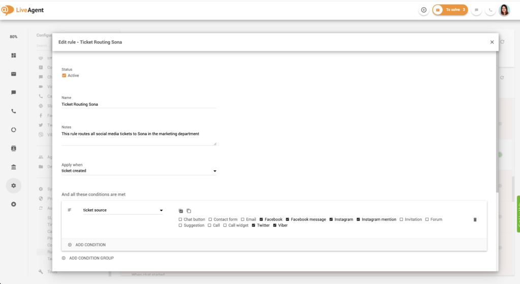 إعداد قواعد المسؤولية في LiveAgent