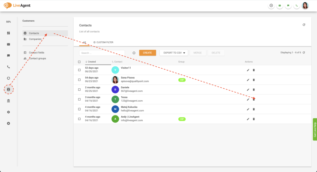 تعديل ملاحظة جهة الاتصال في LiveAgent