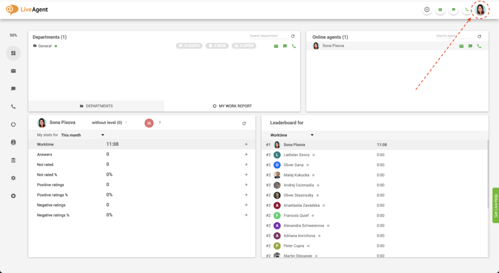 LiveAgent - البحث عن زر الإيقاف المؤقت