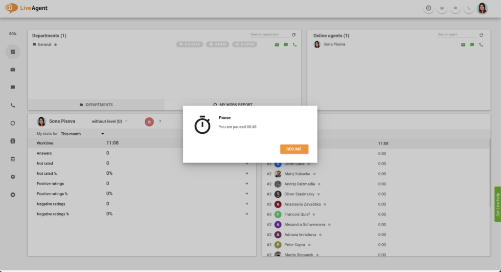 ميزة الإيقاف المؤقت في LiveAgent