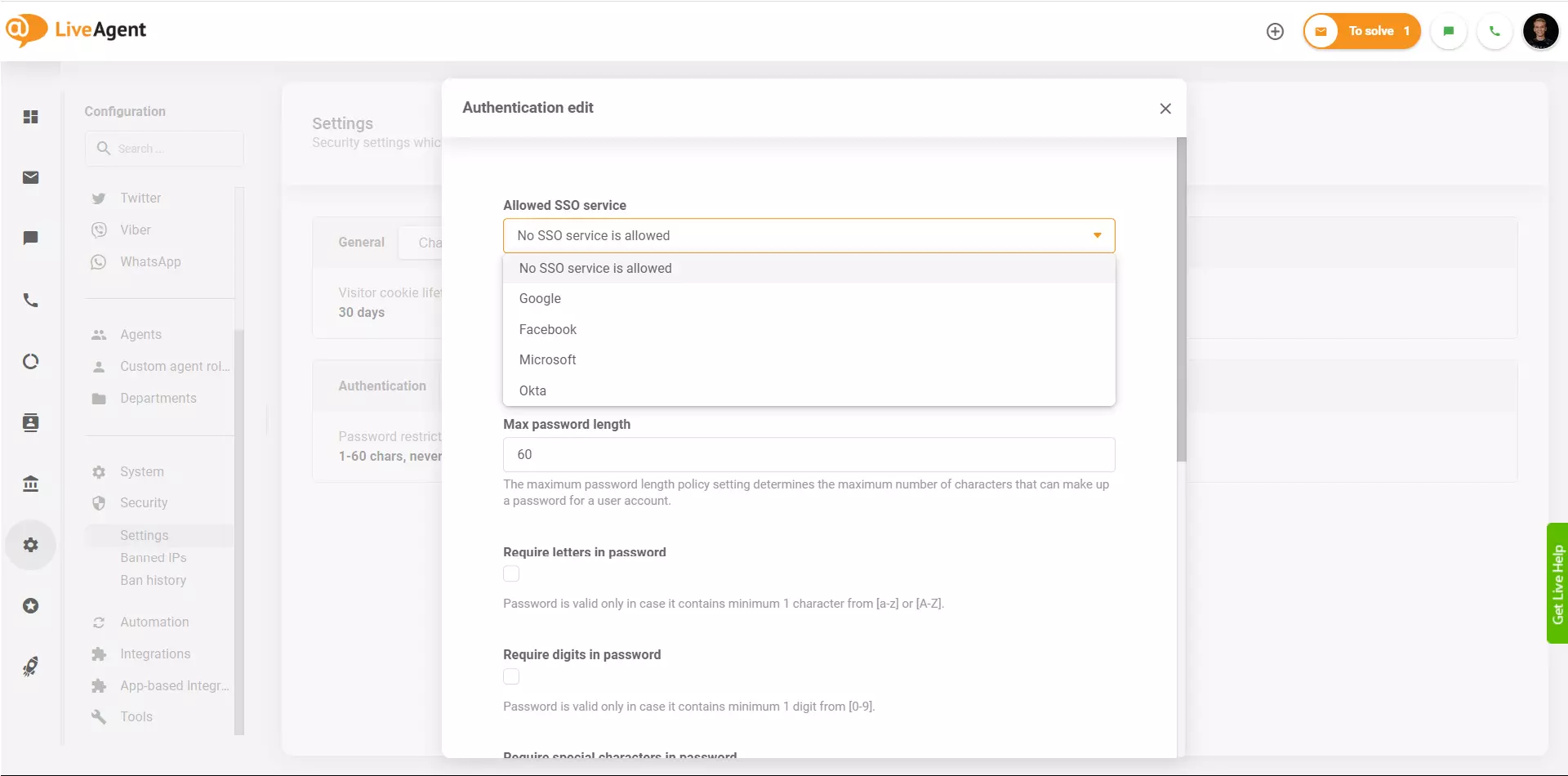 مزودو LiveAgent SSO