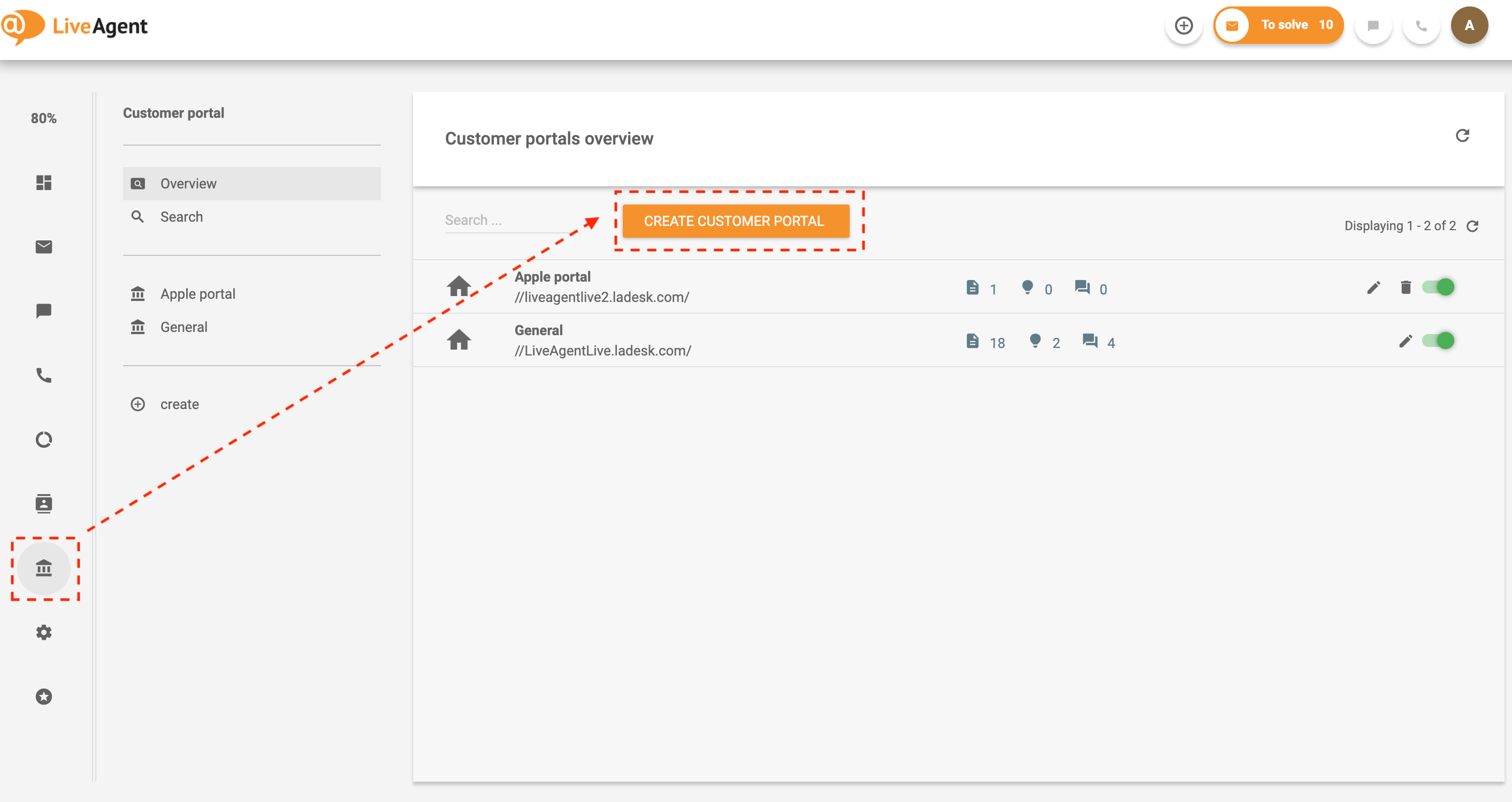 انتقل إلى قاعدة المعرفة في LiveAgent