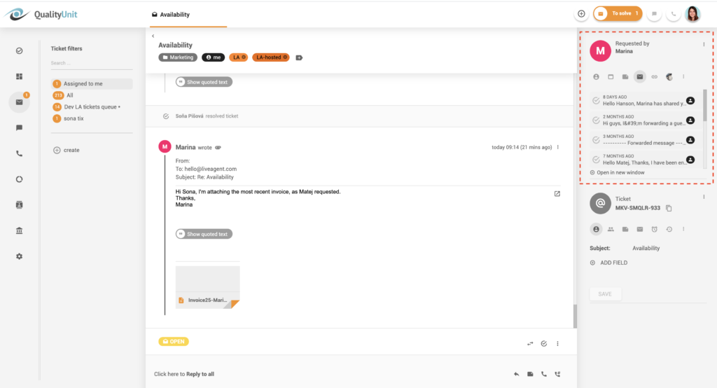 سجل الاتصالات في الخيوط - LiveAgent