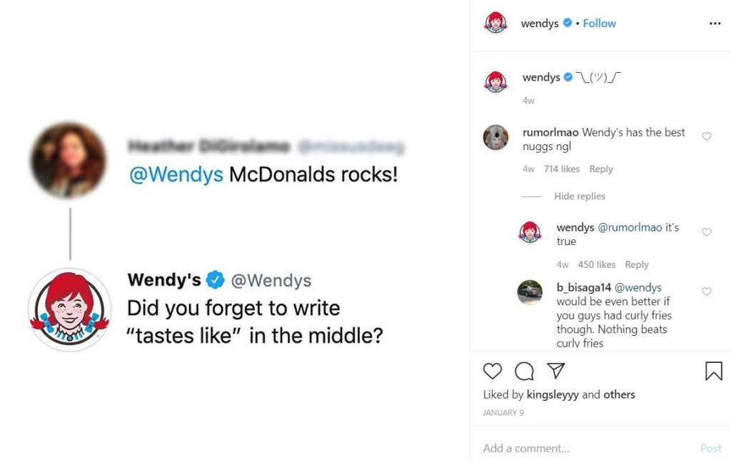 حضور Wendy's القوي على Instagram