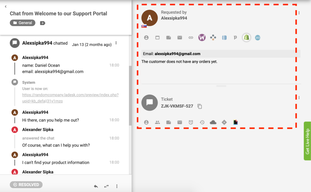 مكون Shopify النشط في LiveAgent