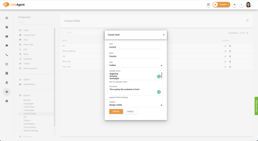 تعيين اسم الرمز لحقل جهات الاتصال