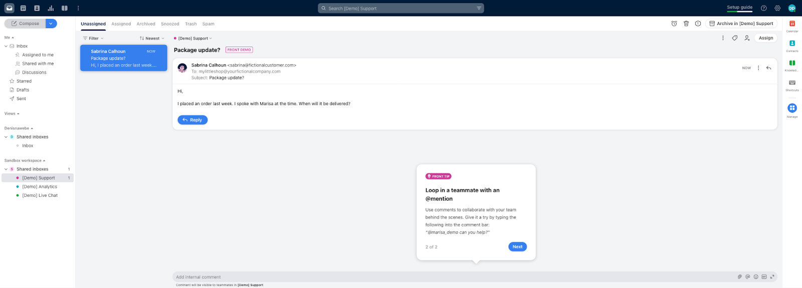 بيئة التذاكر في Front