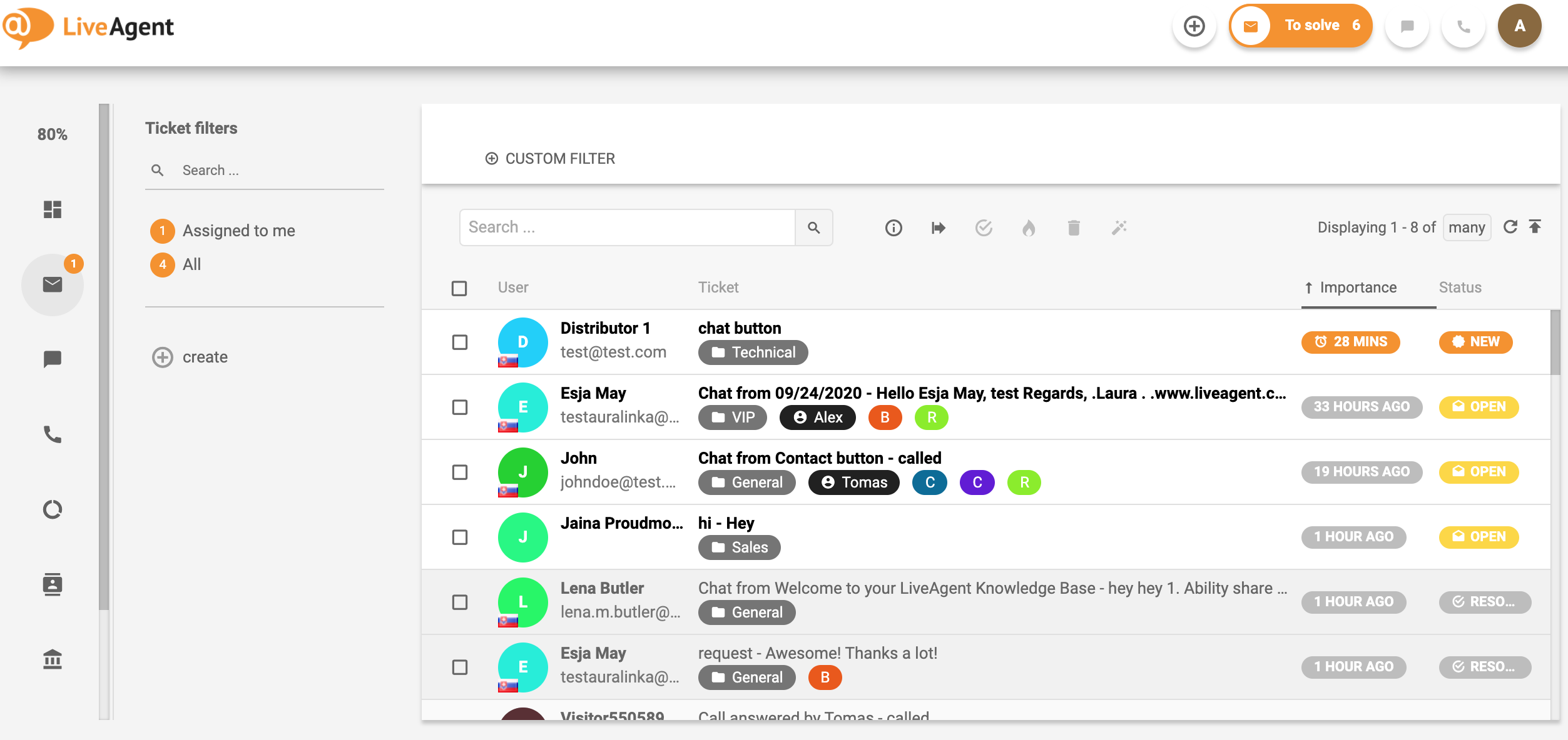 نظرة عامة على واجهة نظام التذاكر في LiveAgent.