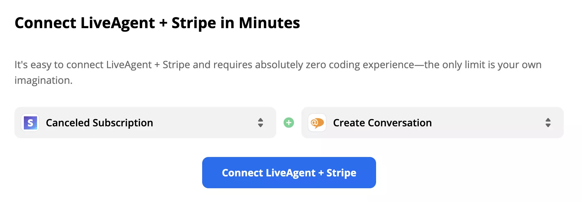 مثال على Stripe trigger و LiveAgent action المحددة
