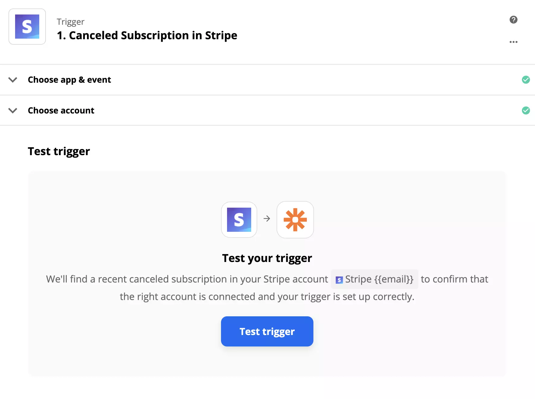 اختبار Stripe trigger على Zapier