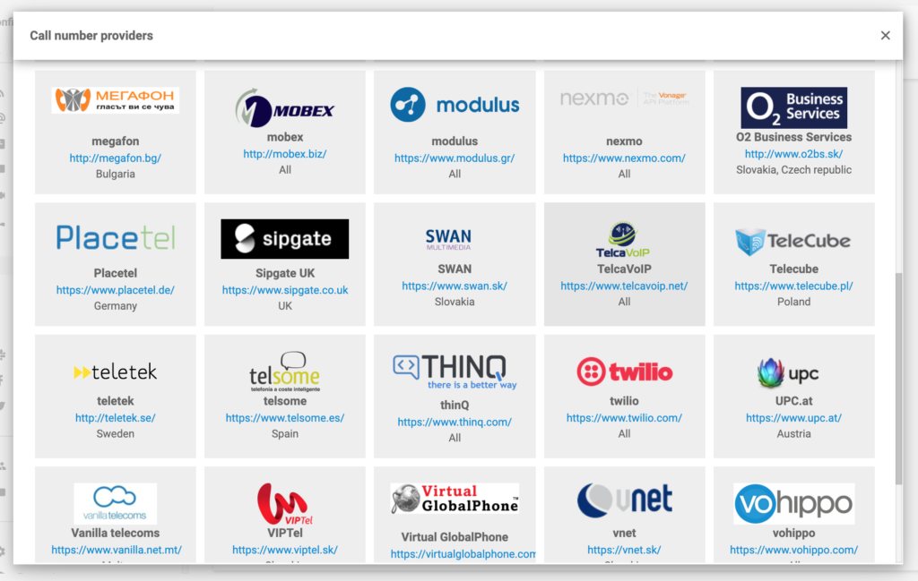 Call number providers with LiveAgent
