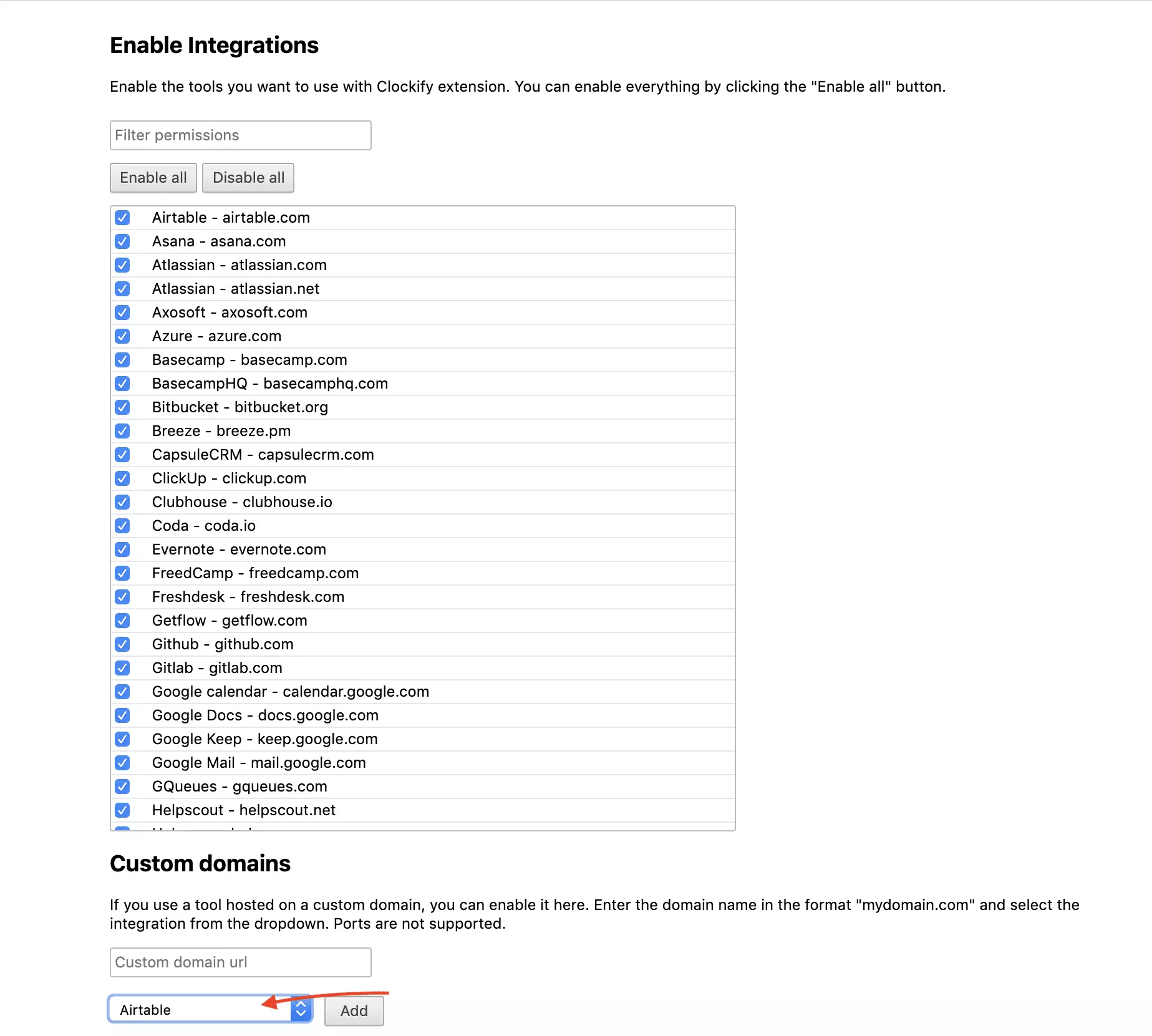 اختيار تكامل Clockify