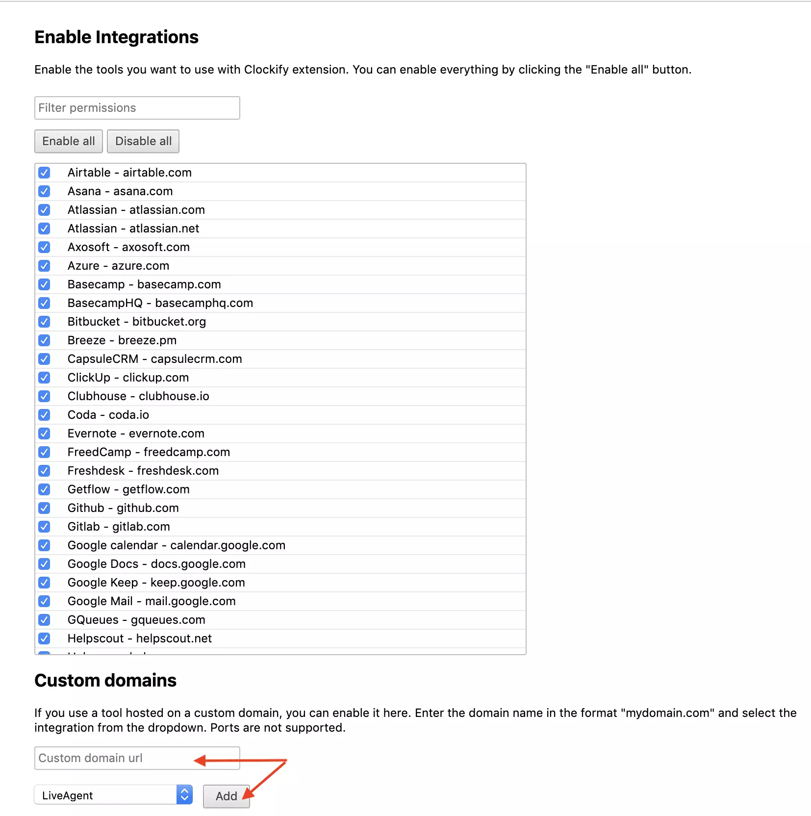 إعداد دومين Clockify