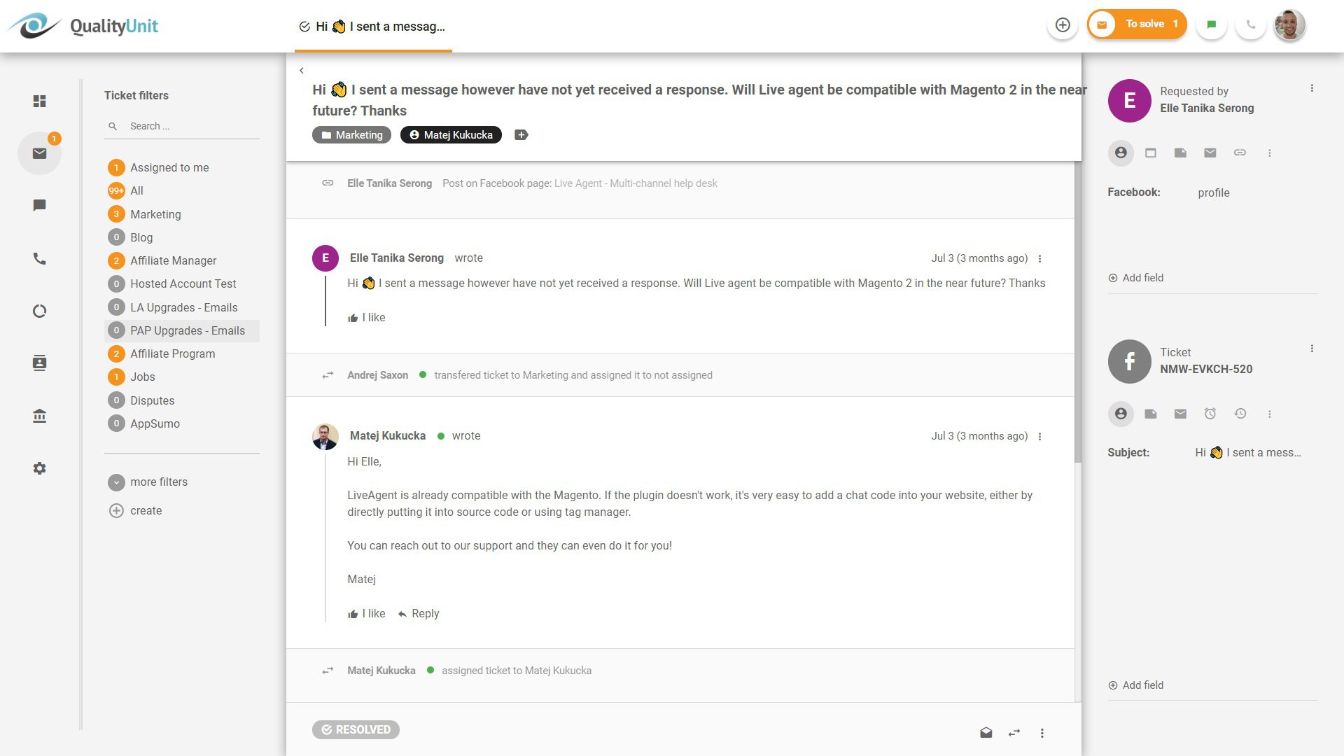 الرد على منشورات فيسبوك من LiveAgent