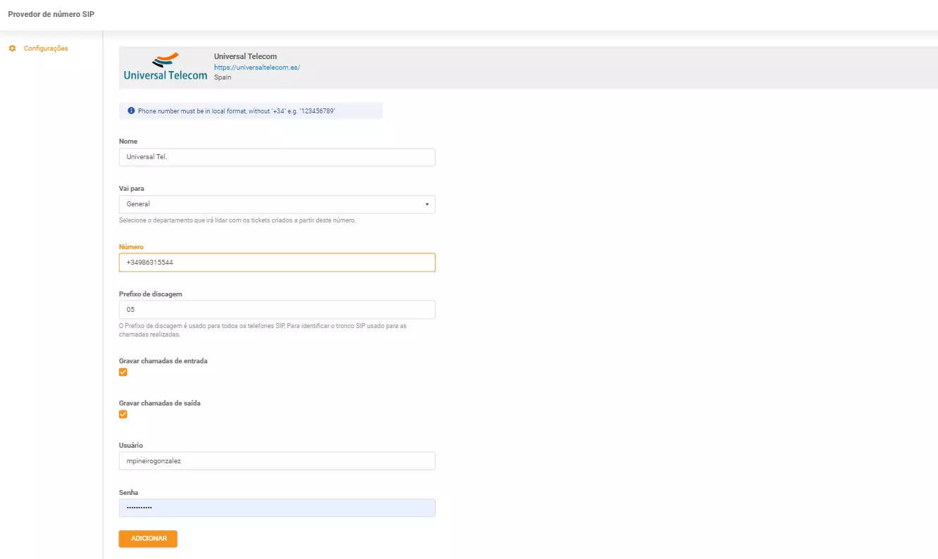 بيانات اعتماد Universal Telecom