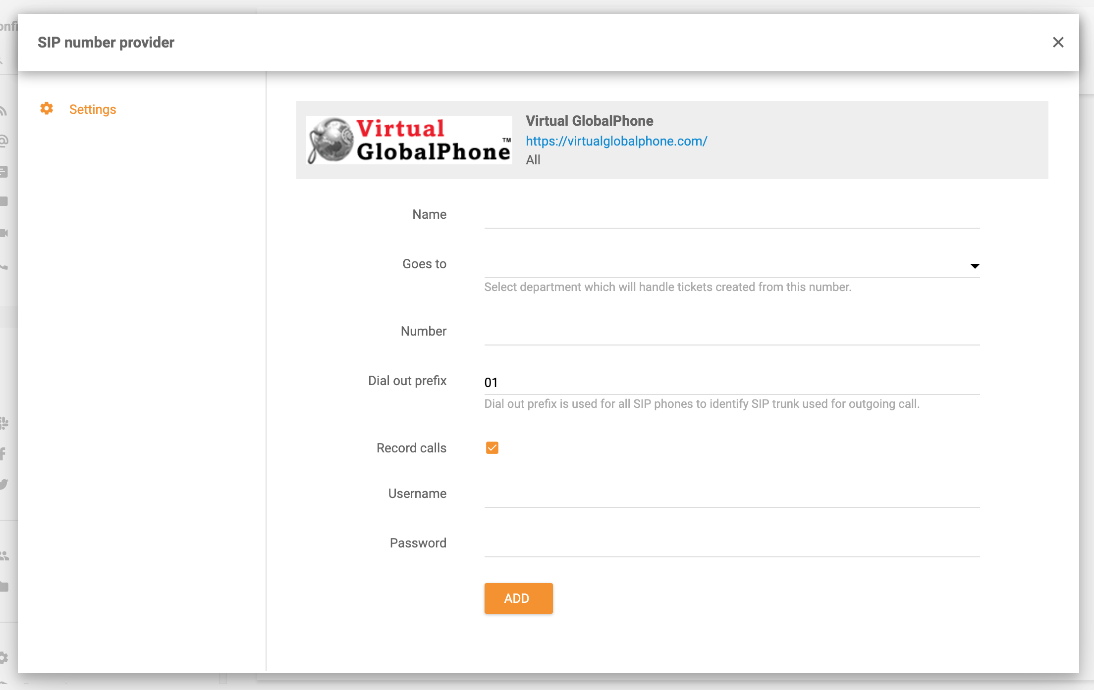 دمج الهاتف العالمي الافتراضي في LiveAgent