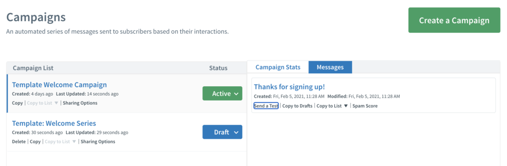 معاينة حملات AWeber