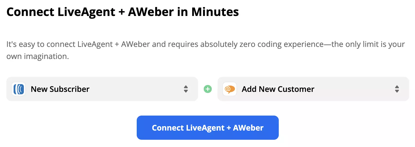 تم اختيار مشغل AWeber مشترك جديد وإجراء LiveAgent إضافة عميل جديد على Zapier