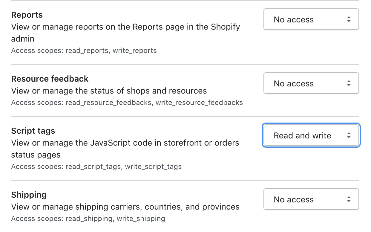 تغيير الأذونات يدويًا للسماح لـ LiveAgent بالوصول إلى بيانات Shopify
