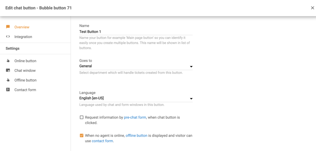 تكوين زر الدردشة كجزء من تكامل Volusion
