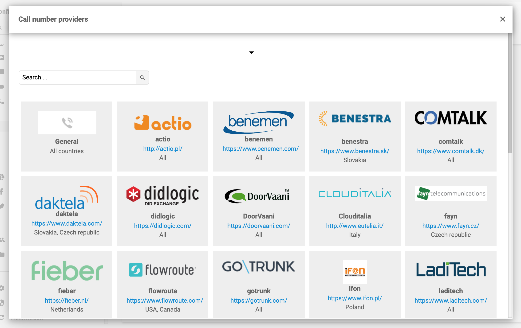 موفرو أرقام الاتصالات في LiveAgent