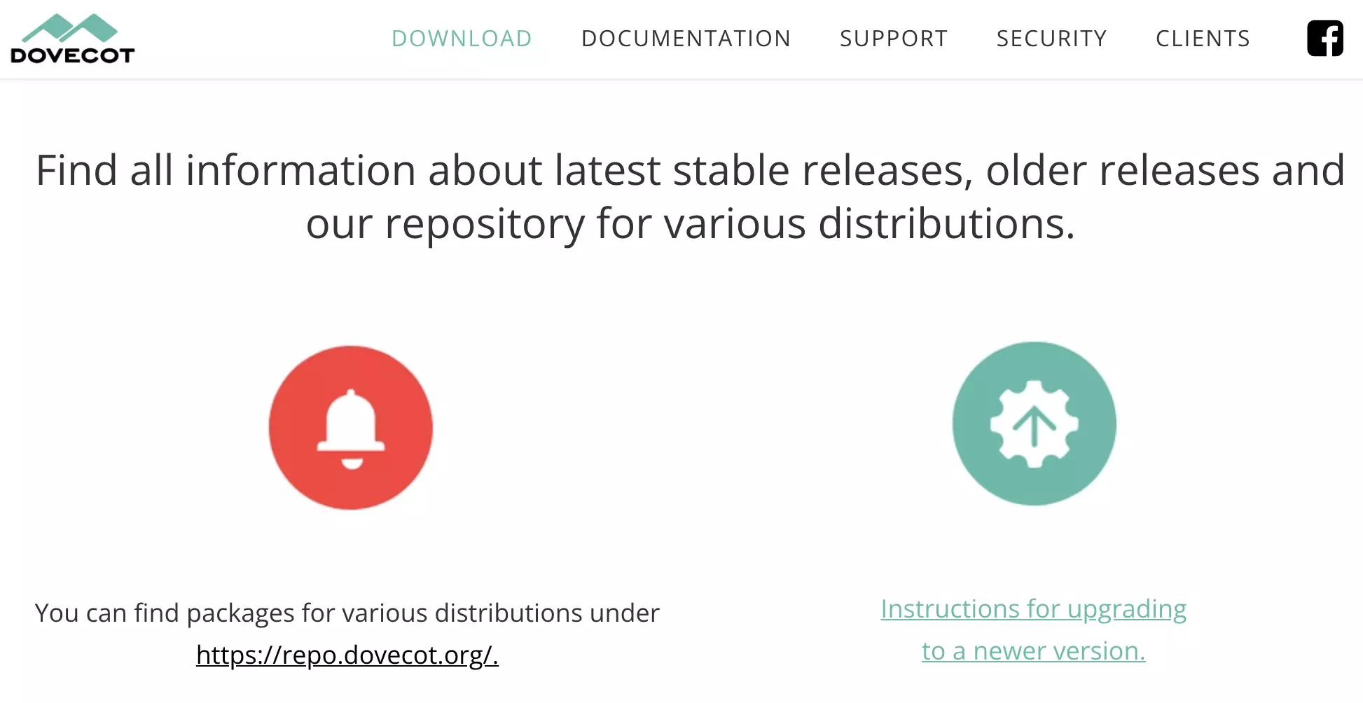 موقع Dovecot يحتوي على التنزيلات المتاحة لأحدث إصدار