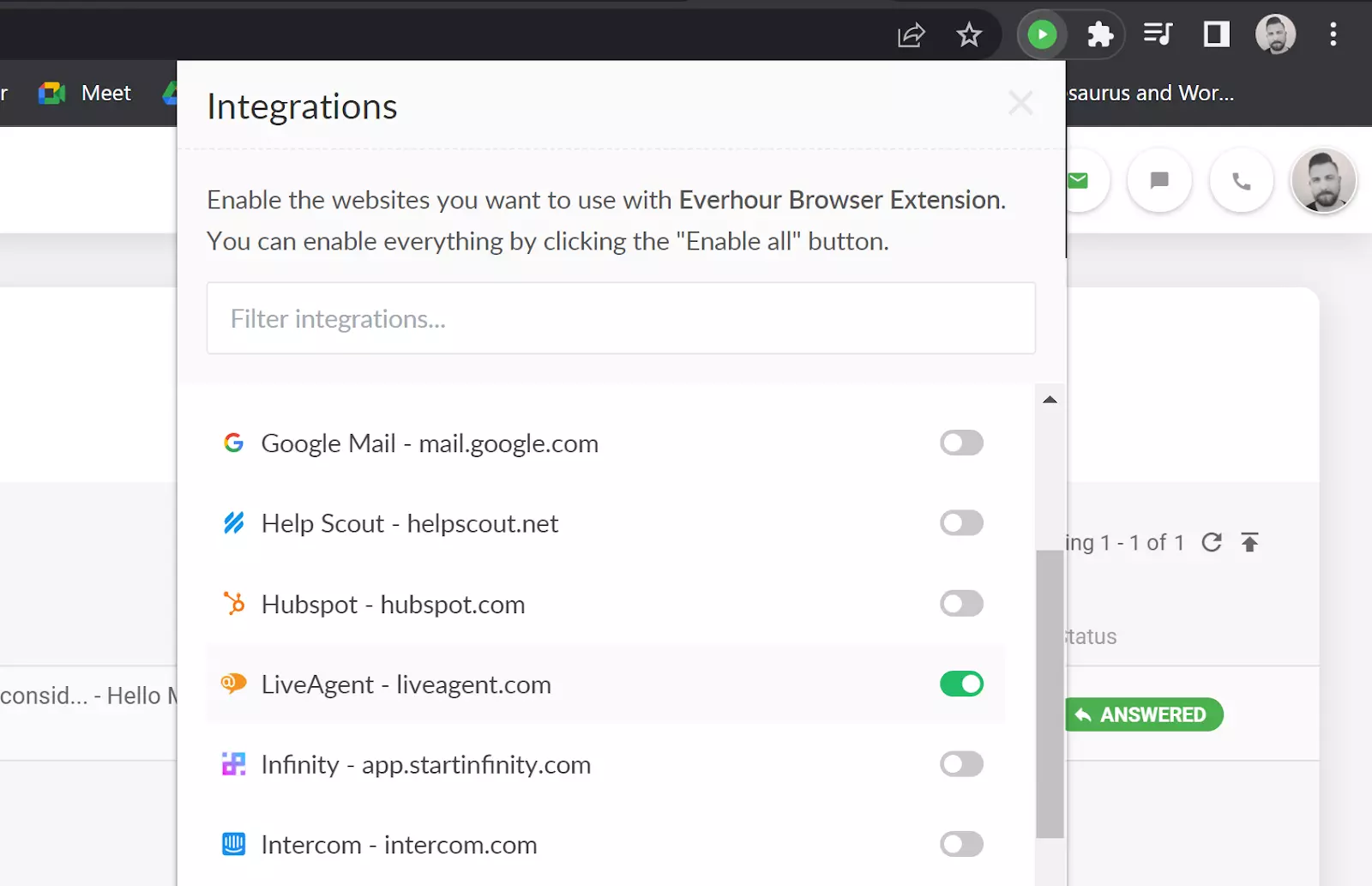 Everhour - تفعيل تكامل LiveAgent