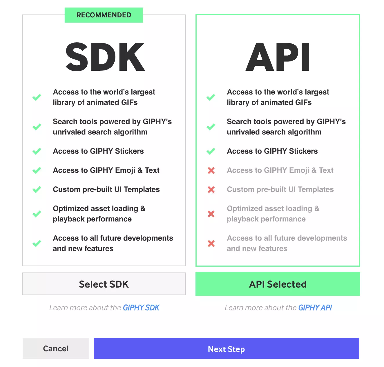 اختيار نوع التطبيق في Giphy