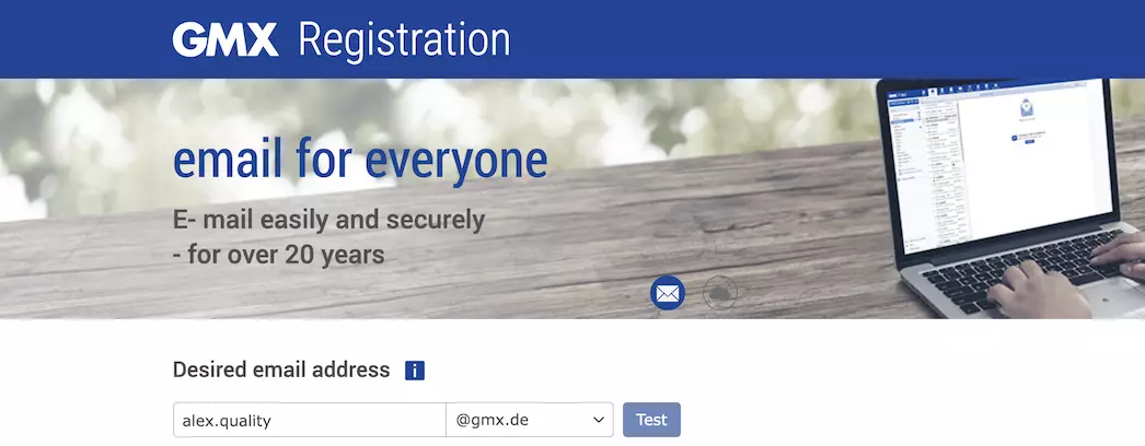 صفحة تسجيل جي إم إكس مع حقول المعلومات