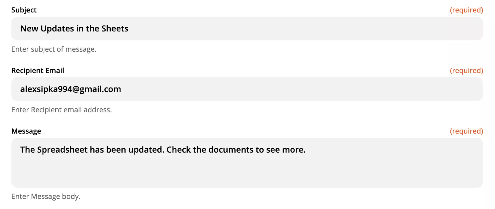 مثال إعداد إجراء LiveAgent مع الحقول المعبأة