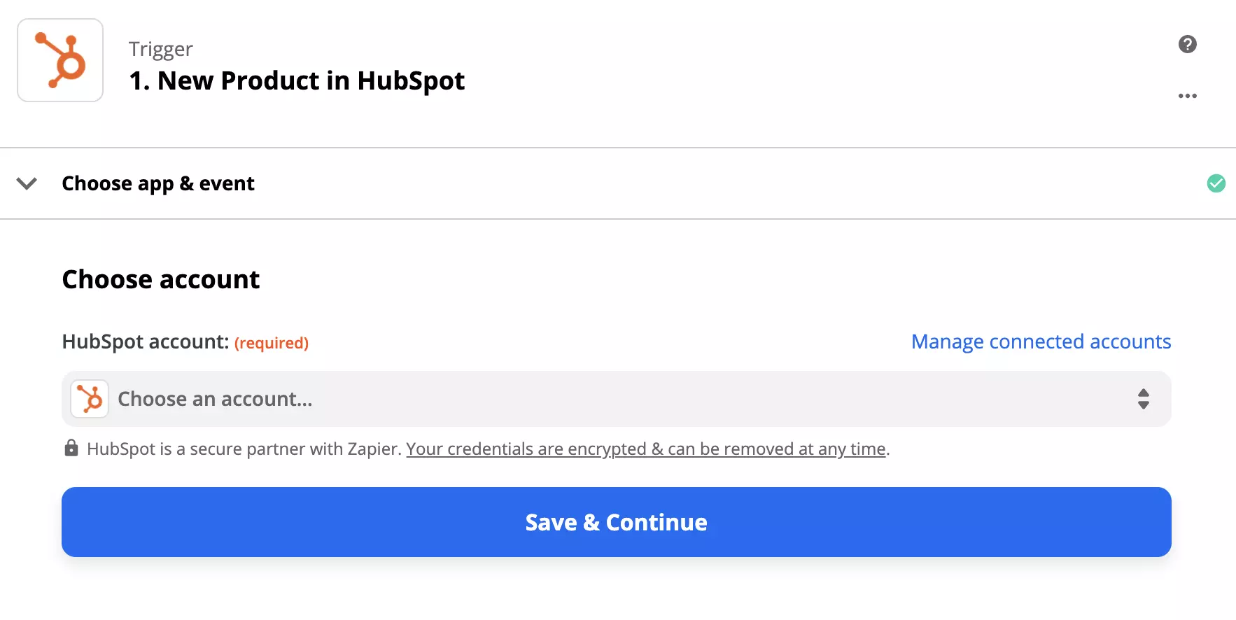 خيارات تكوين محفز HubSpot في Zapier