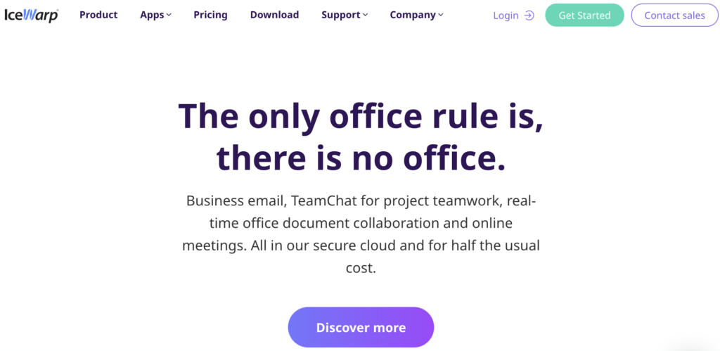 صفحة IceWarp الرئيسية مع الشعار وخيارات الصفحة الفرعية