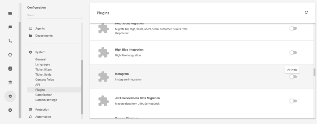 مكون إنستغرام الإضافي في LiveAgent