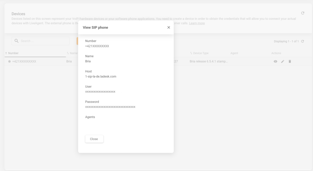 إعدادات SIP في LiveAgent