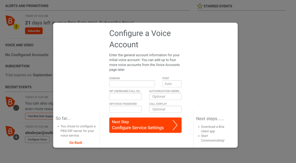 إعدادات صوت Bria