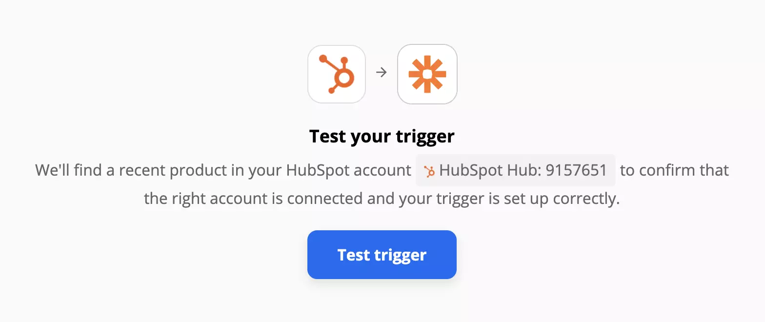 اختبار محفز HubSpot على Zapier