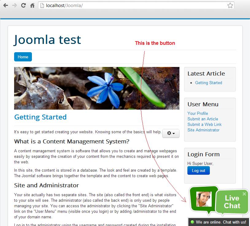 عرض زر الدردشة المباشرة في Joomla
