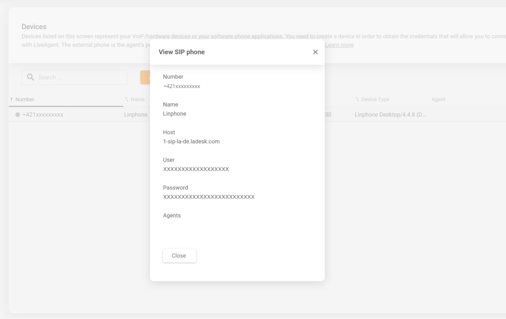 تكوين جهاز SIP في LiveAgent