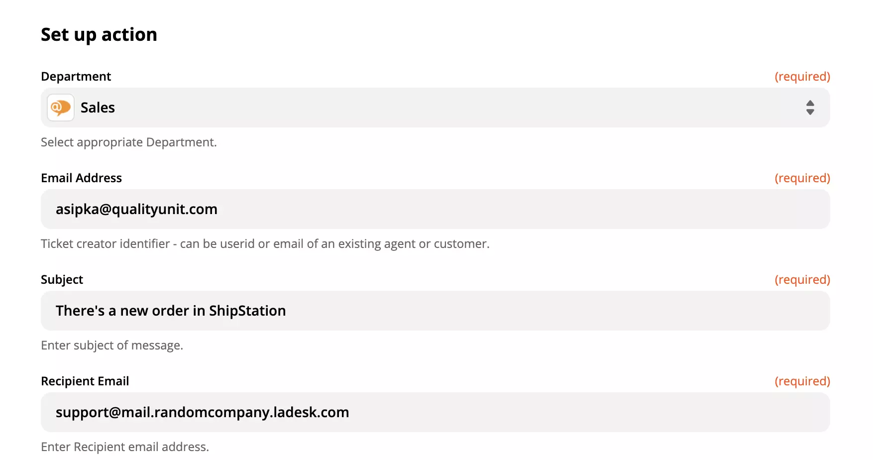 تكوين إجراء LiveAgent