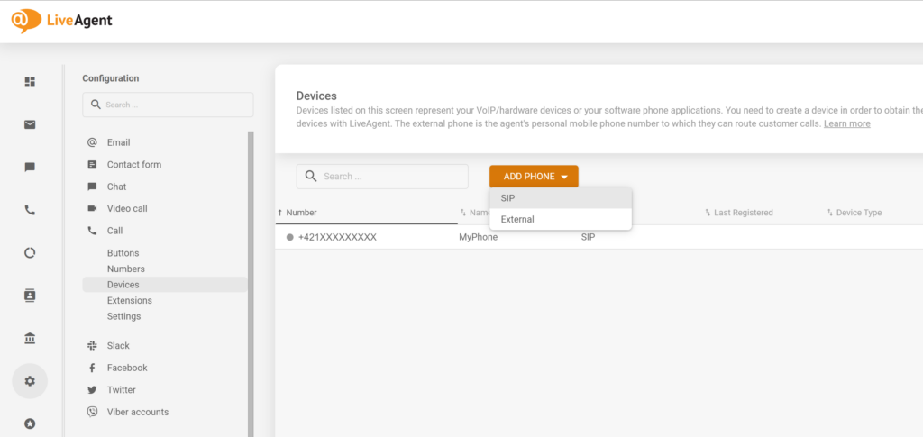 كيفية إضافة هاتف SIP جديد في تكوين LiveAgent