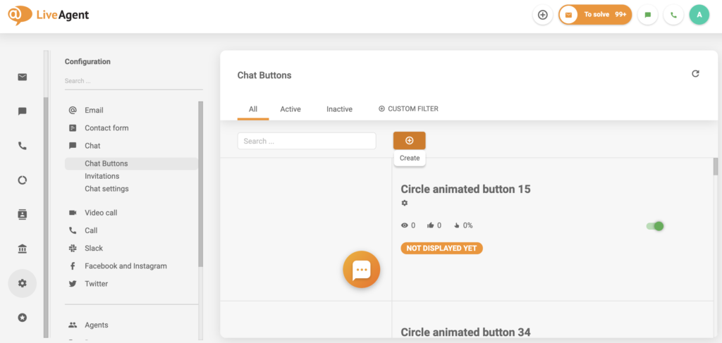 إنشاء زر الدردشة في LiveAgent