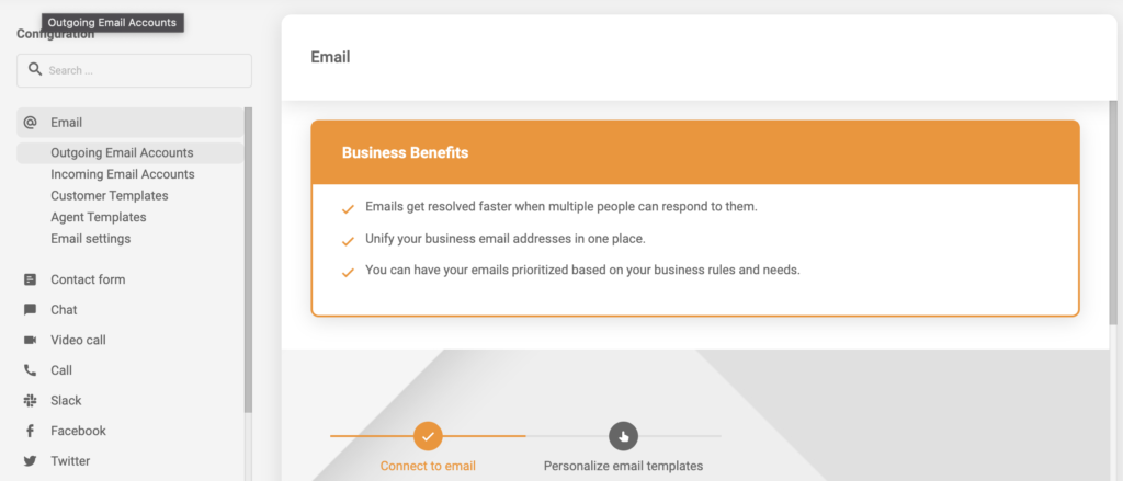 اختيار حساب البريد الصادر أو الوارد في LiveAgent