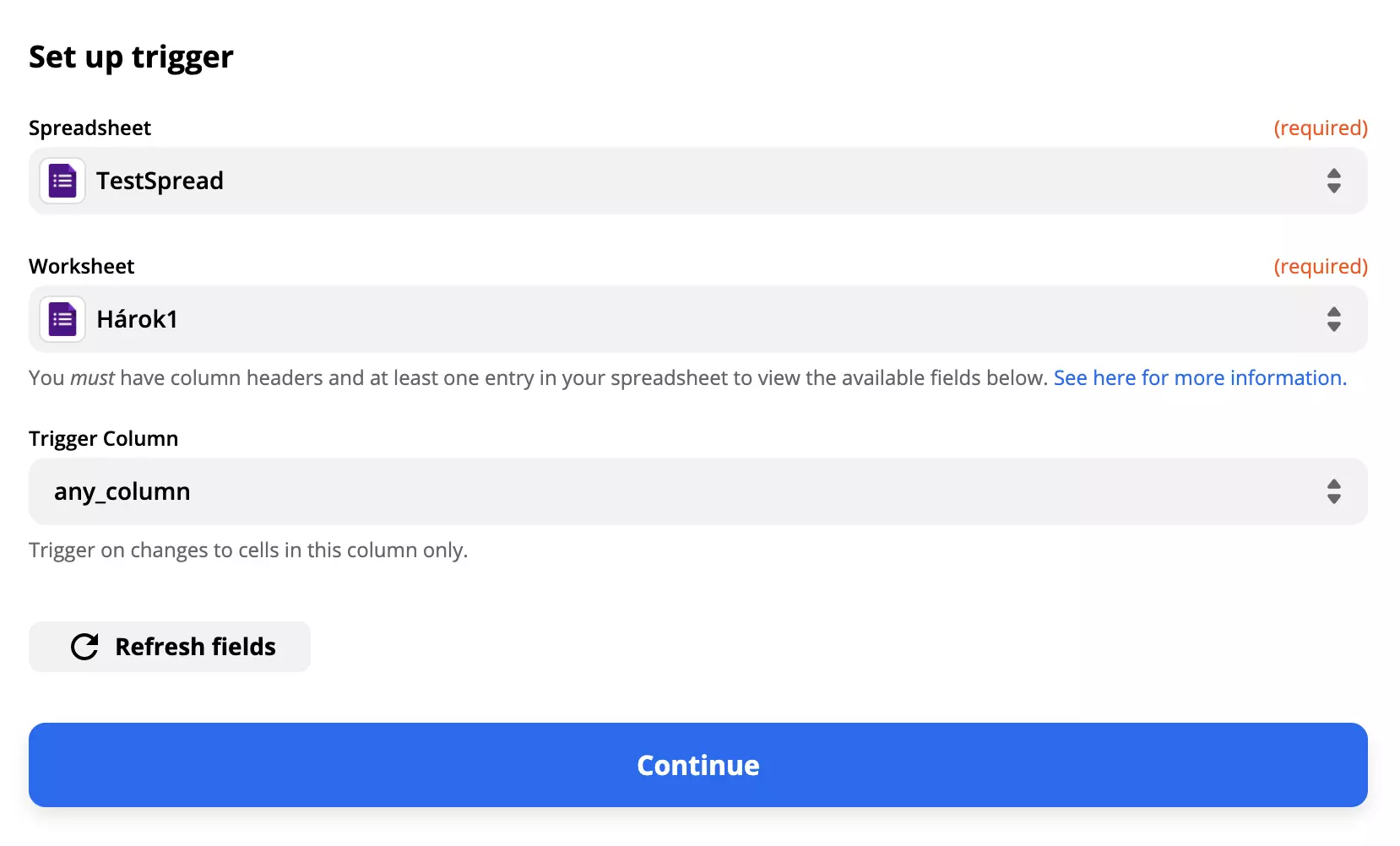 مثال إعداد مشغل نماذج Google مع الحقول المعبأة