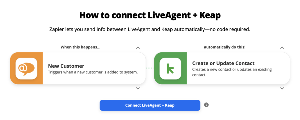 خيارات تكامل LiveAgent و Keap على Zapier