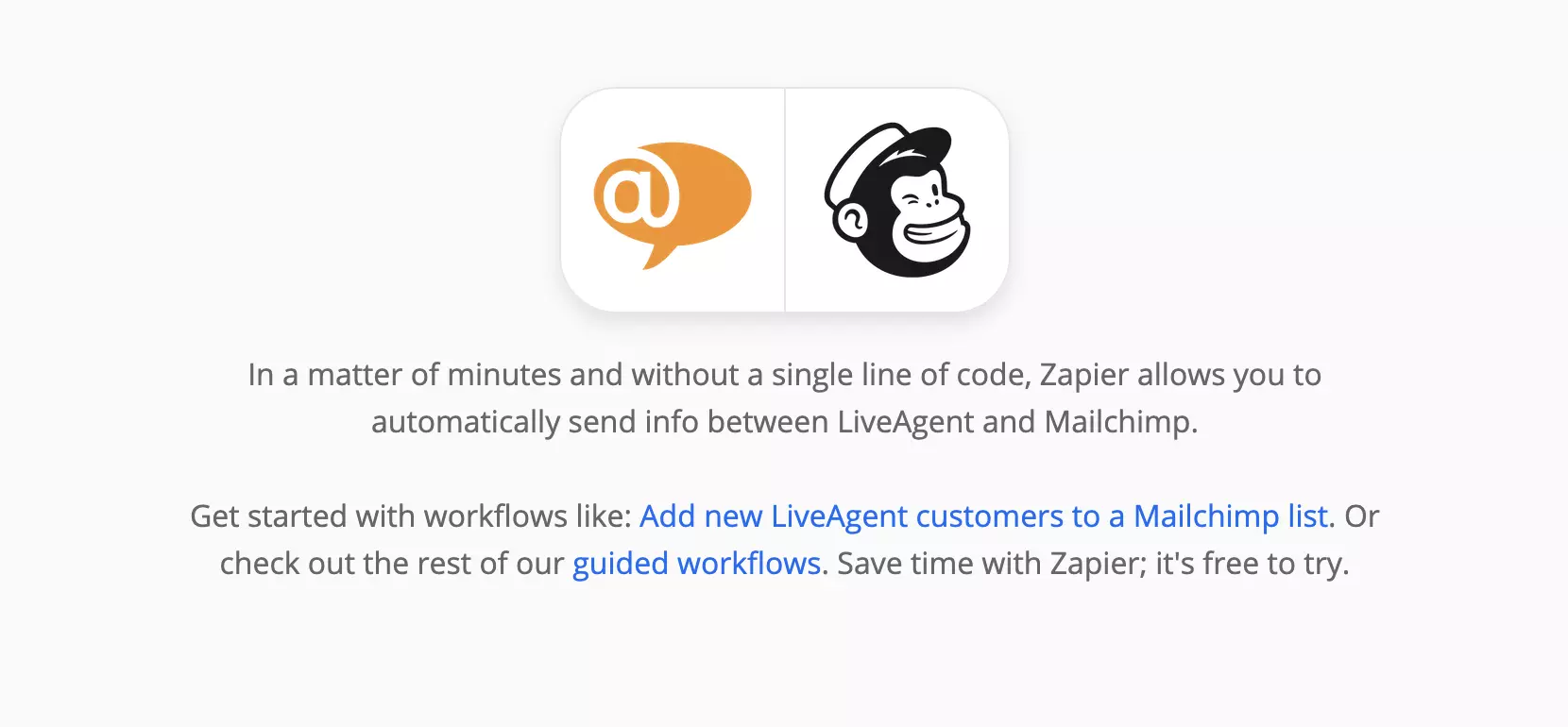 صفحة تكاملات LiveAgent و Mailchimp على Zapier